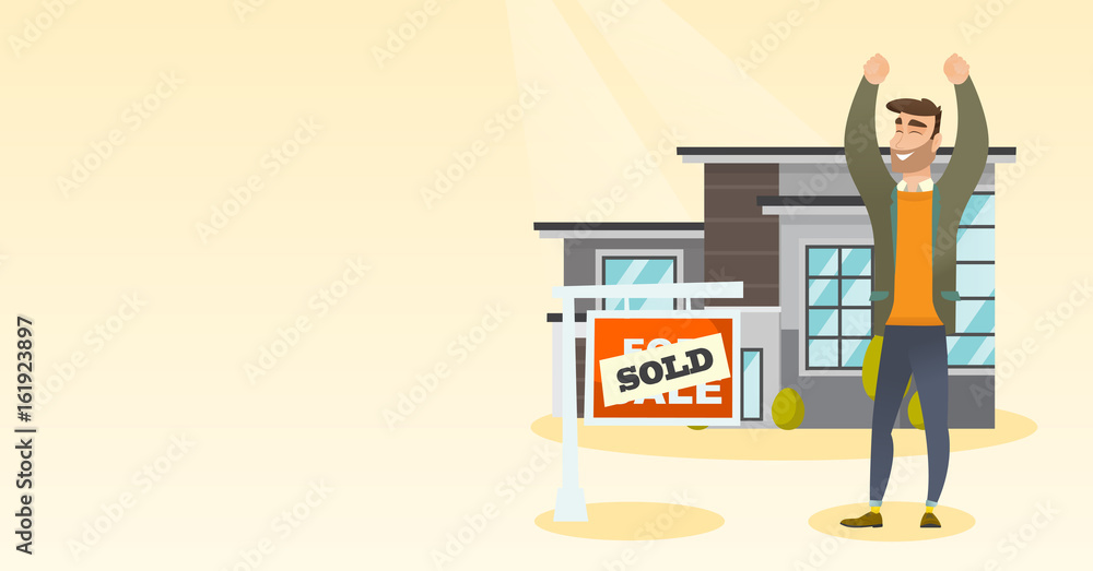 Real estate agent with sold placard. Real estate agent with sold placard.