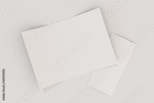 Blank white open three fold brochure mockup on white background