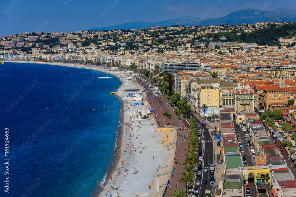 Nice city coastline on the Mediterranean Sea