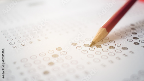 optical form of an examination with pencil and, filling a standardized exam test form in school,