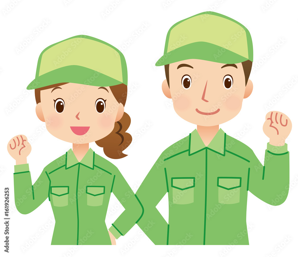 作業員 男女 ガッツポーズ Stock イラスト Adobe Stock
