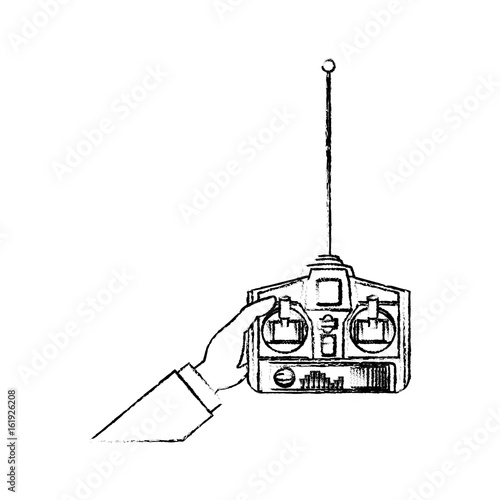 hand holding controller drone technology vector illustration