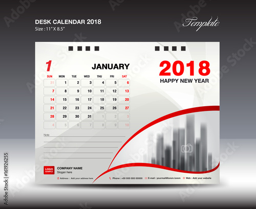 Desk Calendar for 2018 Year, january 2018, Week starts Monday, Stationery design