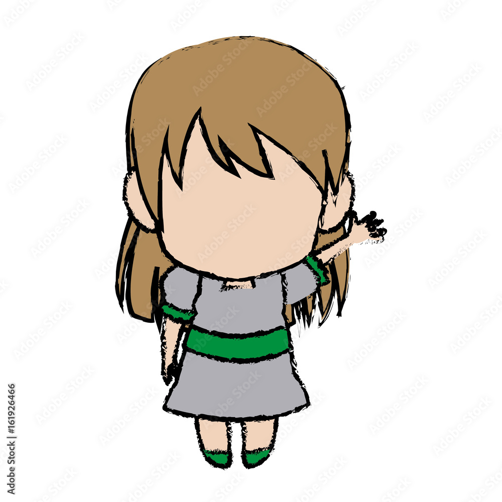 cute anime chibi little girl cartoon style vector illustration