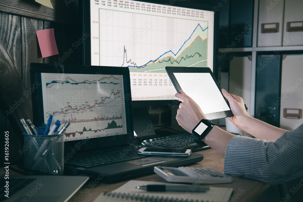 female manager preparing makes report