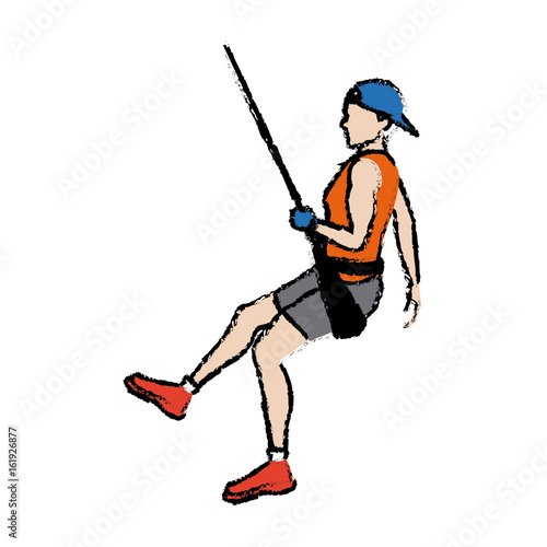 man figure hanging climber with rope vector illustration