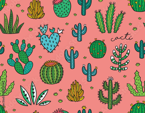 Succulent colorful seamless pattern. Hand drawn vector background