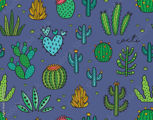 Succulent colorful seamless pattern. Hand drawn vector background