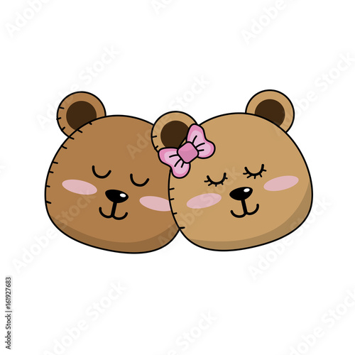 cute animal couple bear head together