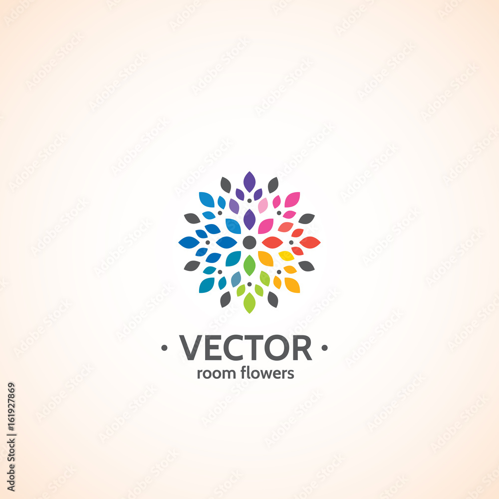 Summer bright flower, with multi-colored petals, logo.