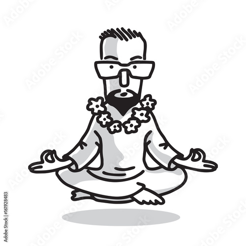Yogi - Guru with Glasses Sitting In Lotus Pose. Characters of Business Yoga. Vector Isolated Graphic Illustration.