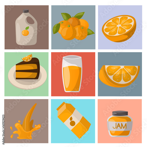 Ripe orange products fruits citrus slices sweet food realistic organic vector...
