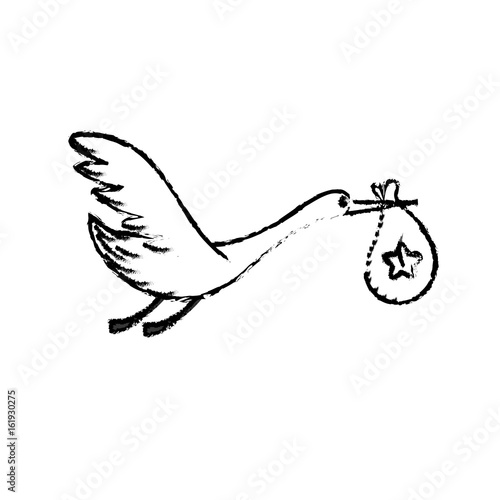 figure stork bird with baby in the bag