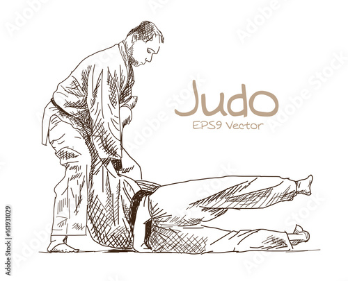 Hand sketch competing judo in Vector illustration