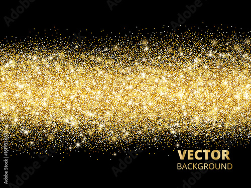 Sparkling glitter border on black. Festive background with vecto