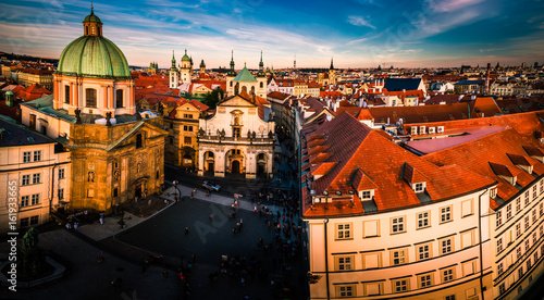 Photography Stunning view of Prague old town on a sunset