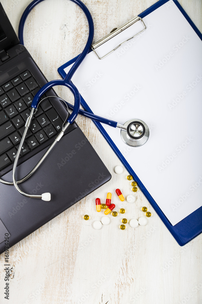 Doctor workplace with a stethoscope