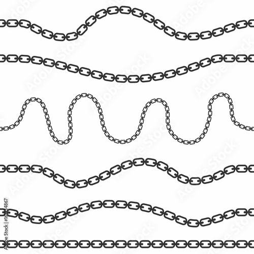 Set of seamless chains. Curved, wavy seamless chains collection isolated on white background