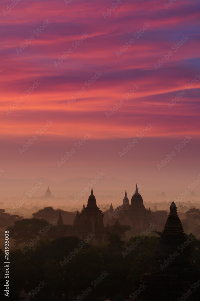 Twilight sky in thousand pagodas of Bagan, Myanmar.