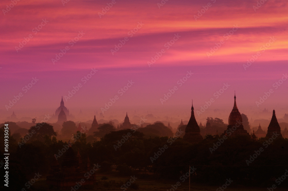 Twilight sky in thousand pagodas of Bagan, Myanmar.