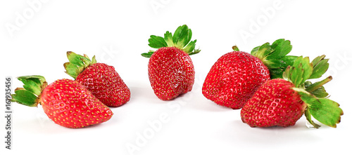 Ripe red strawberry isolated on white background. Front view. 