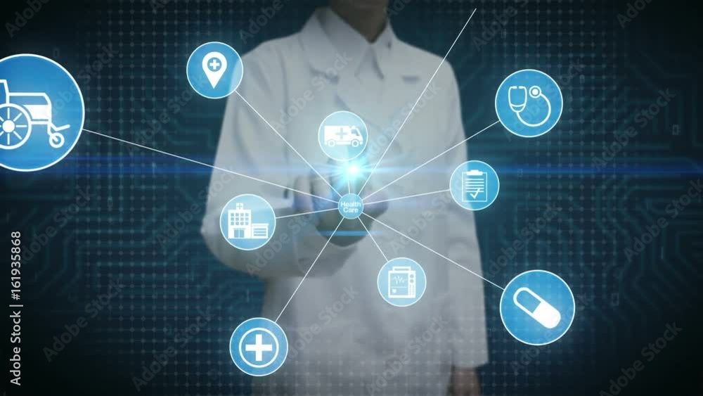 Female doctor, scientist touching screen, Various Health care technology icon connect global world map, dots makes world map. internet of things.2. Female doctor, scientist touching screen, Various Health care technology icon connect global world map, dots makes world map. internet of things.2.