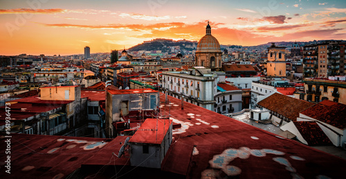 Stunning view of Naples in Italy on a sunset photo