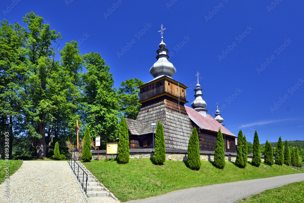 ancient greek catholic wooden  church in Polany near Krynica, Poland