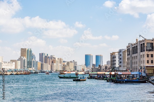 View of Dubai creek on a beautiful day, Deira district, Dubai, United Arab Emirates, UAE