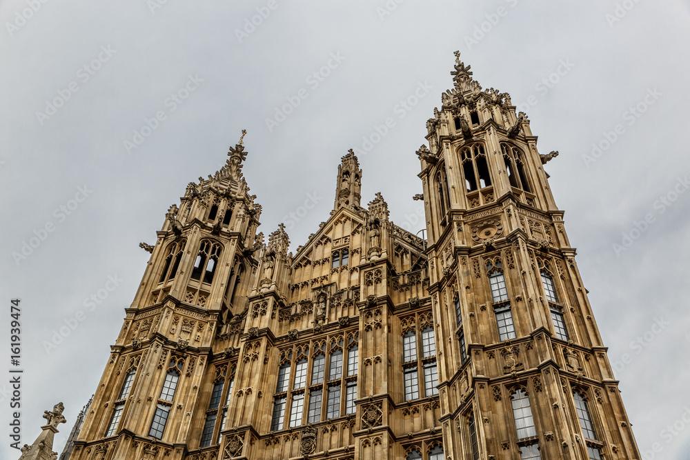 View of Palace of Westminster in a cloudy day, seat of the Parliament of the UK