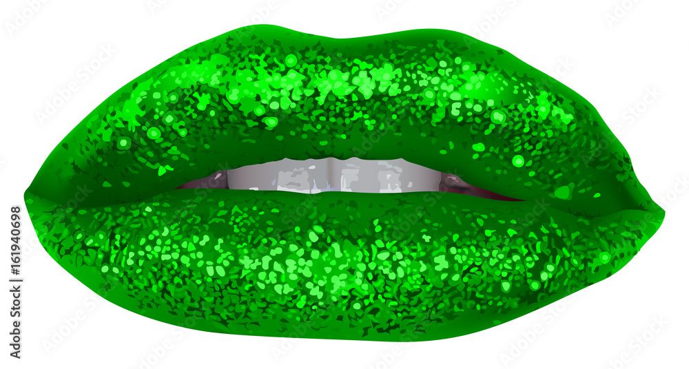 Obraz premium Green Lips with Glitter - Isolated and Detailed Illustration, Vector