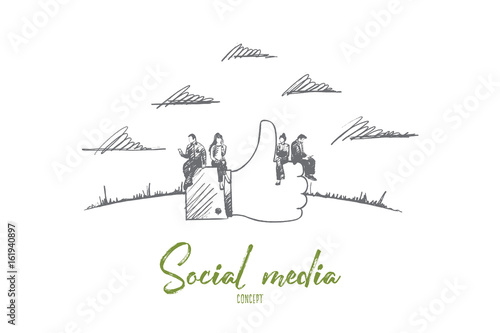 Social media concept. Hand drawn people who use social media and network. Internet communications between people isolated vector illustration.
