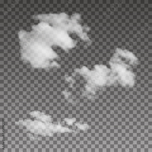 Set of realistic clouds on transparent background. Vector illustration