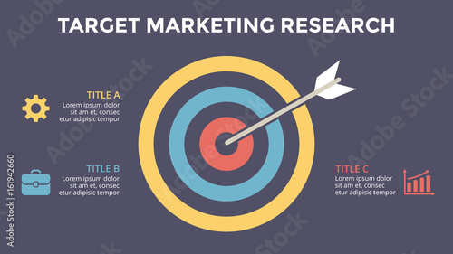Vector circle arrow infographic, cycle diagram, graph, presentation chart. Target hit marketing research. Business concept with 3 options, parts, steps, processes. 16x9 slide template.