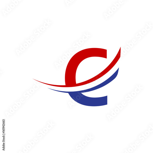 initial letter C logo swoosh wing - red blue color