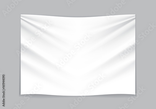 Hanging empty white fabric on gray background vector illustration.