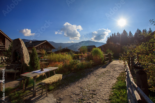 Idyllic chalets in the Alps, in the midst of alpine mountain landscape