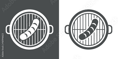 Icono plano parrilla con hot dog gris y blanco