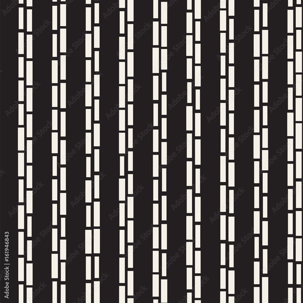 Black and White Irregular Dashed Lines Pattern. Modern Abstract Vector Seamless Background. Chaotic Rectangle Stripes Mosaic Black and White Irregular Dashed Lines Pattern. Modern Abstract Vector Seamless Background. Chaotic Rectangle Stripes Mosaic