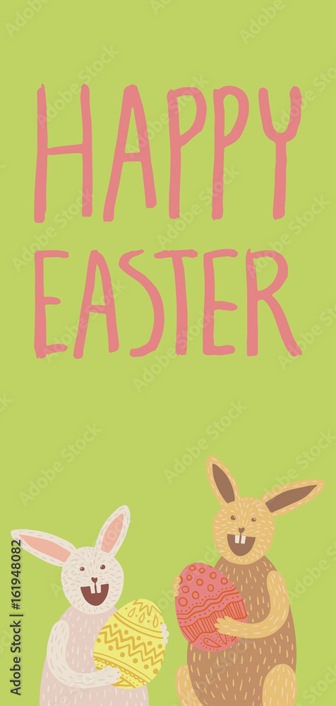 Happy Easter card with bunny and eggs Happy Easter card with bunny and eggs
