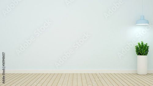 plant and pendent lamp in empty room on light blue tone - 3D Rendering