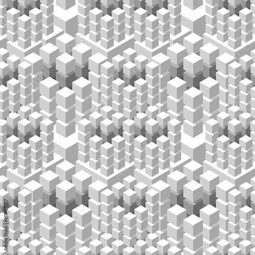 Seamless pattern with geometric cubes white tiled ornament