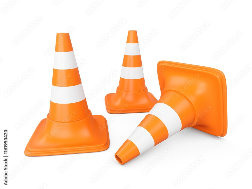 3D rendering traffic cones isolated on white background 3D rendering traffic cones isolated on white background