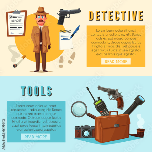 Funny detective character. Cartoon vector illustration