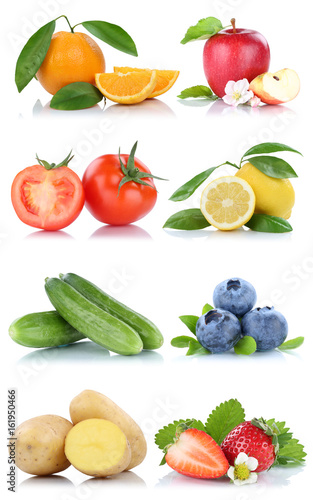 Obst und Gemüse Früchte Apfel Tomaten Orange Zitrone Erdbeeren Beeren Freisteller freigestellt isoliert