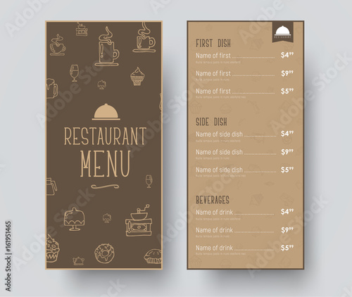 Design of a narrow menu for a restaurant or a cafe. Template in retro style