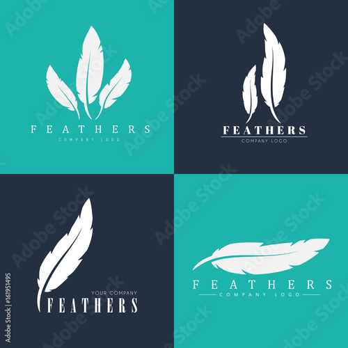 Design of logos with feathers. Templates for writers, book publishers and businesses