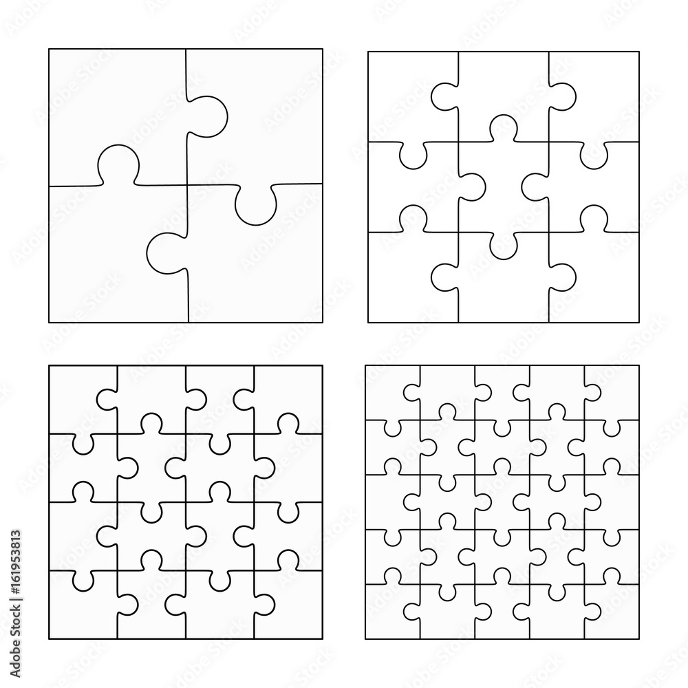 Jigsaw puzzle four vector flat blank templates set