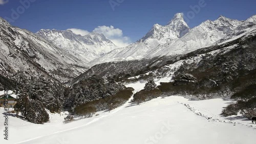 Ama Dablam mountain timelapse, Everest region in Himalaya, Nepal photo