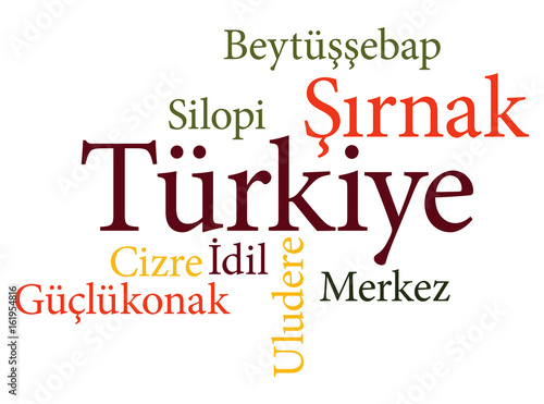 Turkish city Sirnak subdivisions in word clouds